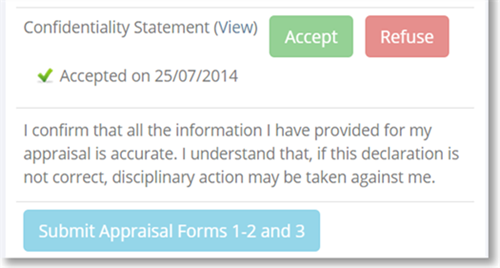 Accept Confidentiality and Submit Appraisal Forms