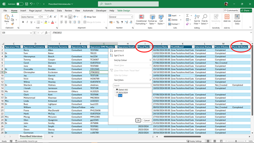 Prescribed search results - filtering columns in Excel