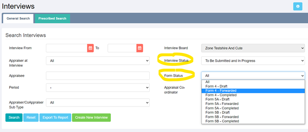 Interview search filters