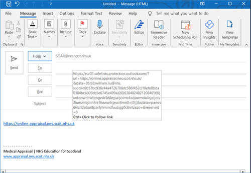 NHS Outlook encrypts weblinks